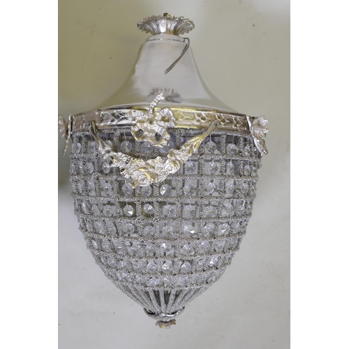 1041 - A pair of empire style pendant hanging lanterns, 50cm drop