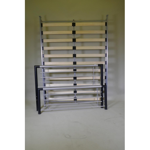 1048 - A contemporary silver painted metal double bed frame, base 141 x 191cm