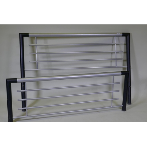 1048 - A contemporary silver painted metal double bed frame, base 141 x 191cm