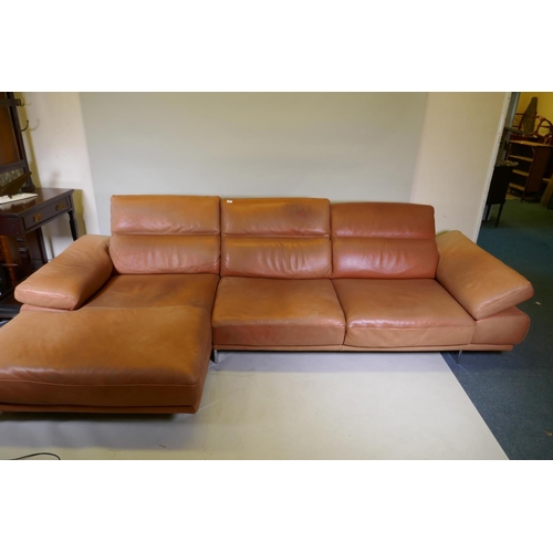 1051 - A Natuzzi leather corner sofa in two sections, with adjustable arms and backs, 316 x 160 x 90cm with... 