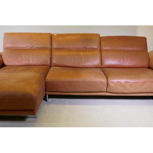 1051 - A Natuzzi leather corner sofa in two sections, with adjustable arms and backs, 316 x 160 x 90cm with... 