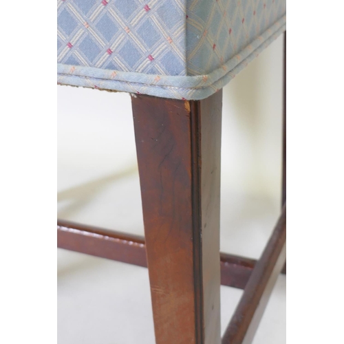 1062 - A C19th mahogany stool, raised on square tapering supports united by an H stretcher, 51 x 44 x 46cm