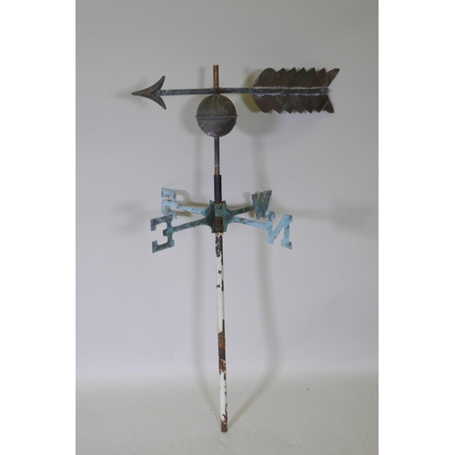 1063 - A copper and iron weather vane, 100cm high