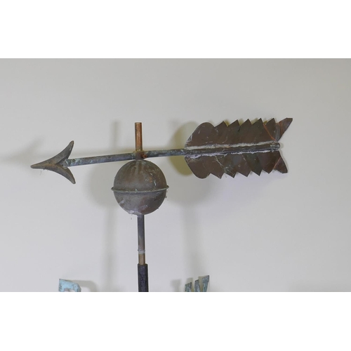 1063 - A copper and iron weather vane, 100cm high