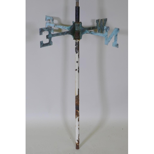 1063 - A copper and iron weather vane, 100cm high