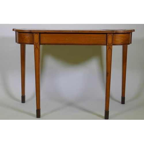 1094 - A Georgian inlaid satinwood console table with break front, raised on square tapering supports, 107 ... 