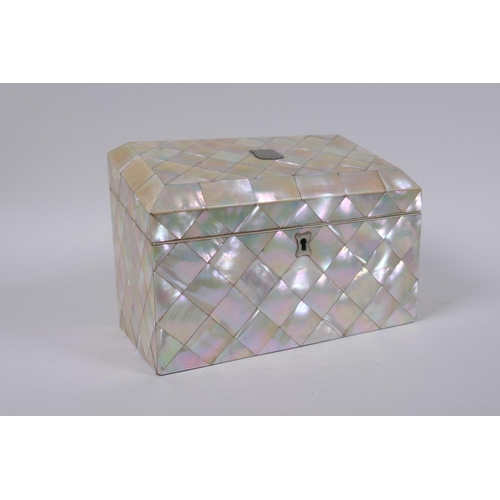 11 - A Victorian mother of pearl correspondence box, 20 x 10cm, 14cm high