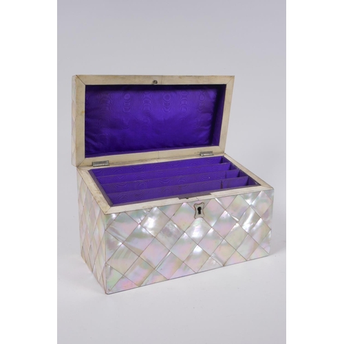 11 - A Victorian mother of pearl correspondence box, 20 x 10cm, 14cm high