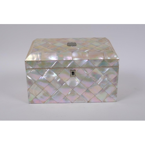 11 - A Victorian mother of pearl correspondence box, 20 x 10cm, 14cm high