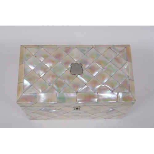 11 - A Victorian mother of pearl correspondence box, 20 x 10cm, 14cm high