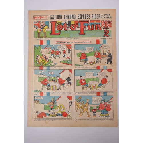 112 - Four early C20th vintage British comic strips Lot-O-Fun, 1914, Picture Fun, 1914, Comic Life, 1915 a... 