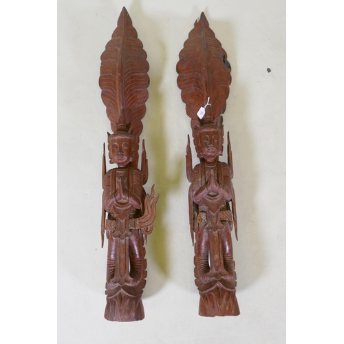 142 - A pair of of large Thai carved hardwood figures, AF, 104cm high