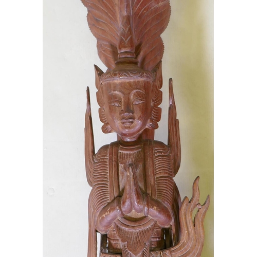 142 - A pair of of large Thai carved hardwood figures, AF, 104cm high