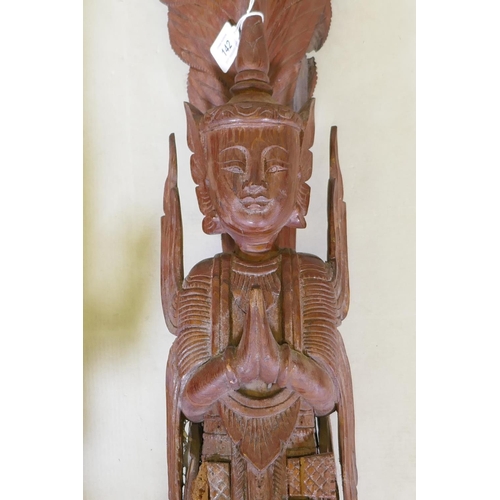 142 - A pair of of large Thai carved hardwood figures, AF, 104cm high