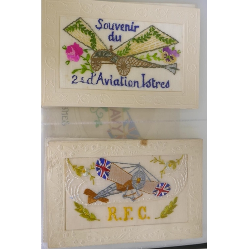 15 - A collection of WWI silk postcards, mostly British Army regimental badges, R.F.C., Scottish regiment... 