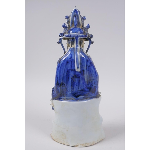 158 - A Chinese blue and white porcelain figure of Quan Yin, 29cm high