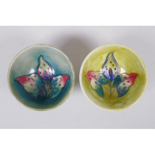 159 - A pair of Moorcroft Arum Lily pin dishes, 9cm diameter