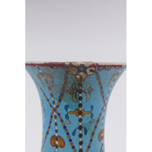 16 - A Japanese Meiji period cloisonne on porcelain pear shaped vase with floral and butterfly decoration... 