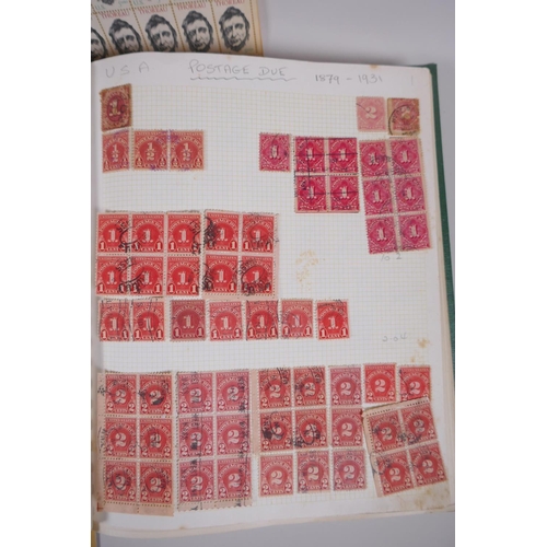 161 - A quantity of early C20th Cinderella stamps, an album of C19th and C20th USA stamps and postage dues... 