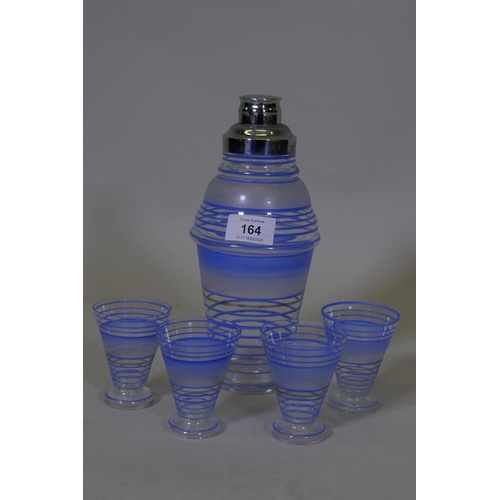 164 - An Art Deco glass lemonade set, flask 25cm high