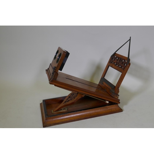 179 - A good C19th mahogany stereoscope with pierced fret decoration, in the manner of Newton & Co, 39... 