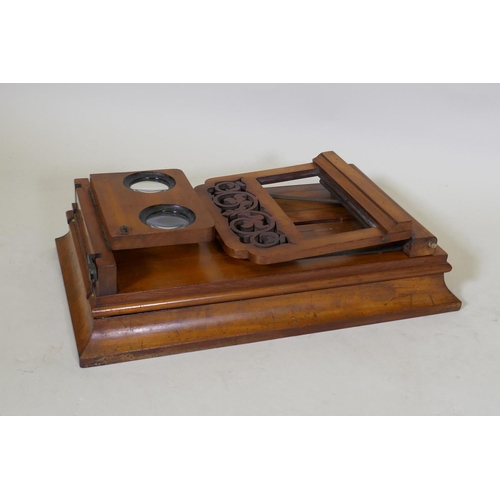 179 - A good C19th mahogany stereoscope with pierced fret decoration, in the manner of Newton & Co, 39... 