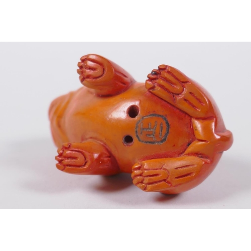 193 - A Japanese carved boxwood netsuke in the form of a puppy, mark to base, 6cm long