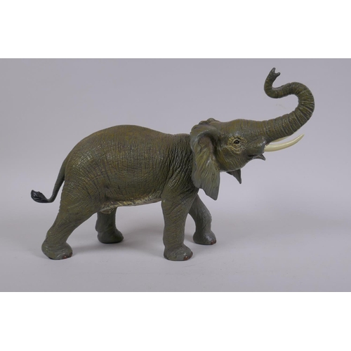 197 - After Bergman, a cold painted bronze elephant, 33cm long