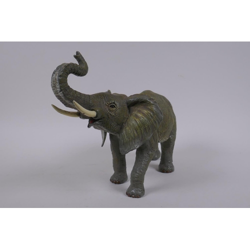 197 - After Bergman, a cold painted bronze elephant, 33cm long