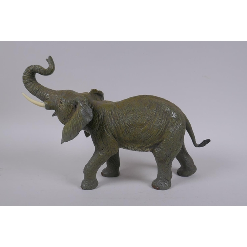 197 - After Bergman, a cold painted bronze elephant, 33cm long