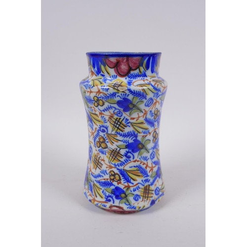 207 - An antique continental majolica vase of waisted form, 20cm high