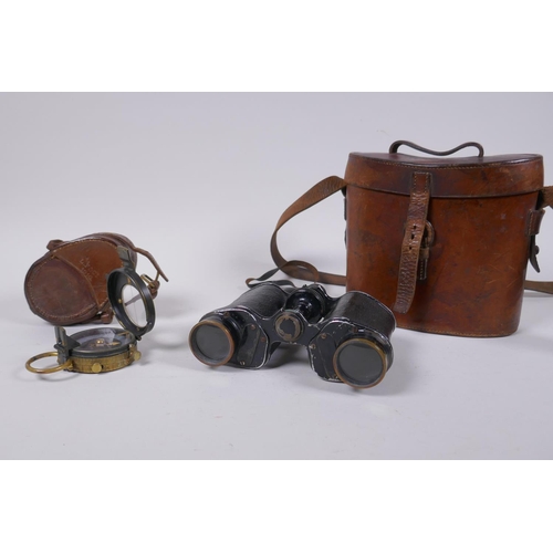 27 - A pair of WWI binoculars with leather case, and a British Army WWI Verners Mk. VII marching compass ... 