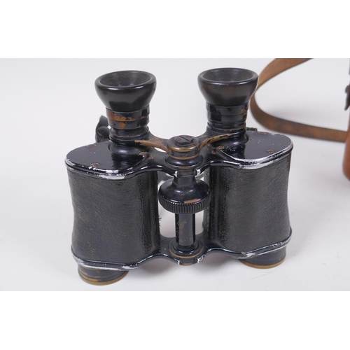 27 - A pair of WWI binoculars with leather case, and a British Army WWI Verners Mk. VII marching compass ... 