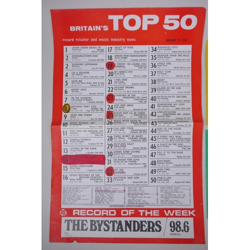 36 - Two British 1960s singles Chart Sheets and two American 1970s singles Chart Sheets, largest 29 x 43c... 