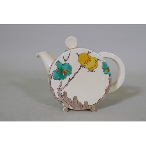 4 - A Clarice Cliff Bonjour shape teapot with passion fruit design, marked to base, 13cm high