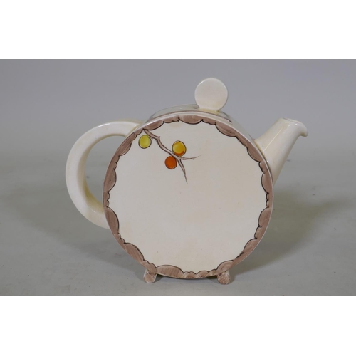 4 - A Clarice Cliff Bonjour shape teapot with passion fruit design, marked to base, 13cm high