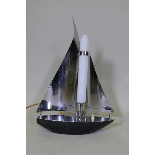 81 - An Art Deco chrome table lamp in the form of a sailing boat, 48cm high