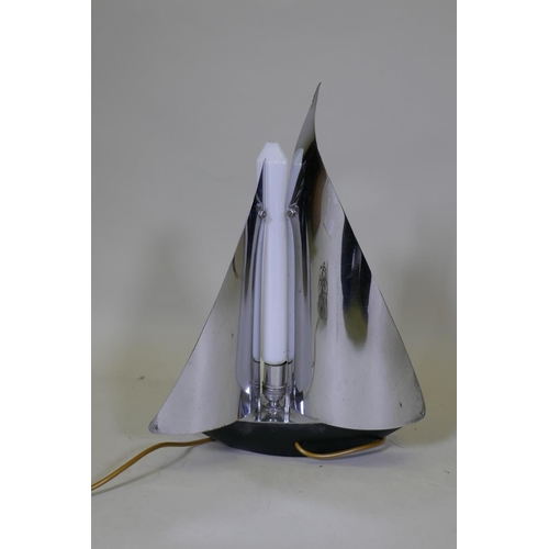 81 - An Art Deco chrome table lamp in the form of a sailing boat, 48cm high