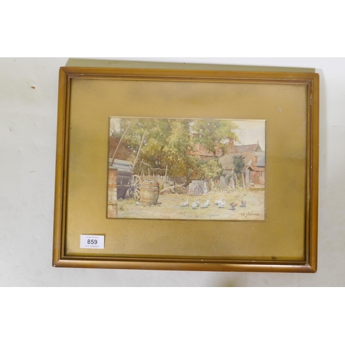 859 - A. Adams, farmyard scene with geese, watercolour, signed, 25 x 16cm