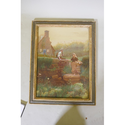 860 - Rural scene with a washer woman, signed with a monogram, M.H. late C19th/early C20th, watercolour