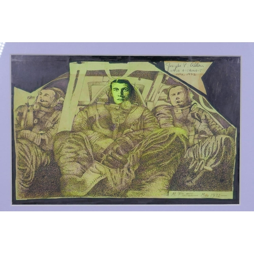 871 - M. Platten, Joseph P. Allen, NASA Astronaut, May 1972, mixed media artwork, 1972, 29 x 19cm