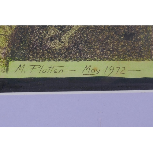 871 - M. Platten, Joseph P. Allen, NASA Astronaut, May 1972, mixed media artwork, 1972, 29 x 19cm