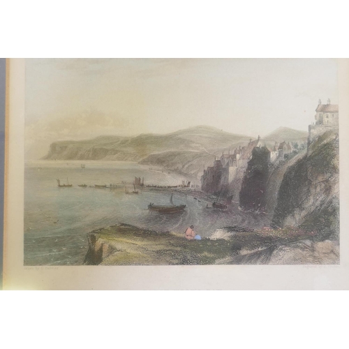 874 - Six C19th hand coloured engravings, Bamborough Castle, Robin Hood's Bay, continental scenes and stea... 