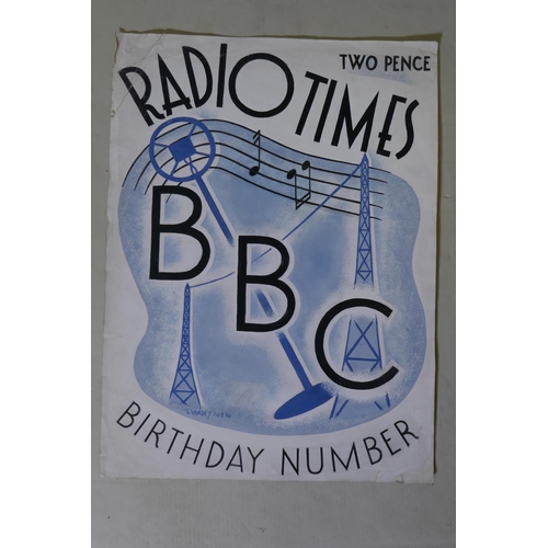 880 - A 1930s original artwork design for the Radio Times cover, signed L. Vardey 20.5.36, 28 x 38cm