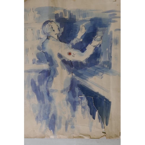 884 - Portrait of a female nurse, c.1940, unsigned, watercolour, and another, study of a medic, 67 x 75cm