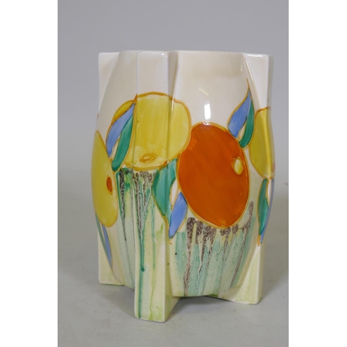 8 - A Clarice Cliff Bizarre Delecia 460 Stamford shape vase with citrus decoration, c.1930s, marked to b... 