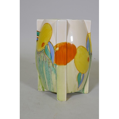 8 - A Clarice Cliff Bizarre Delecia 460 Stamford shape vase with citrus decoration, c.1930s, marked to b... 