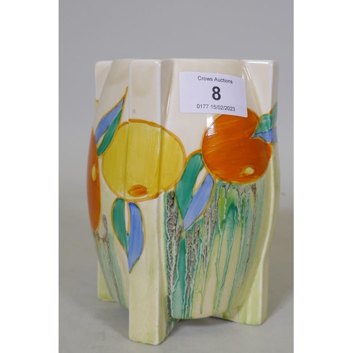 8 - A Clarice Cliff Bizarre Delecia 460 Stamford shape vase with citrus decoration, c.1930s, marked to b... 