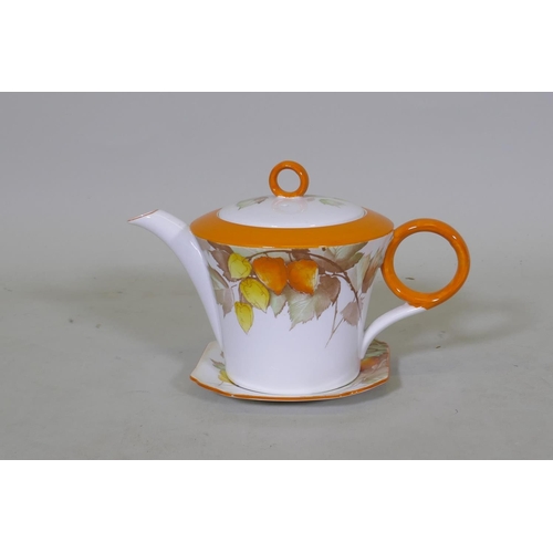 9 - A Shelley Art Deco teapot, Cape Gooseberry pattern, 13cm high