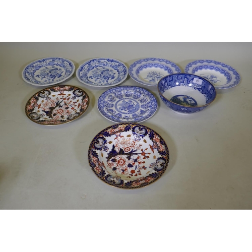 91 - A pair of late Spode, Copeland and Garrett blue and white transfer decorated bowls, impressed New Fa... 